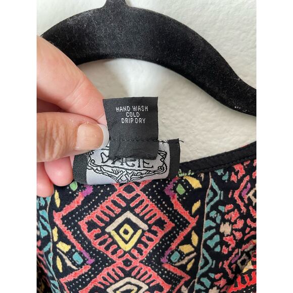 Angie Sleeveless V-Neck Dress Short Black Colorful Small Boho Floral Diamond - Picture 4 of 4